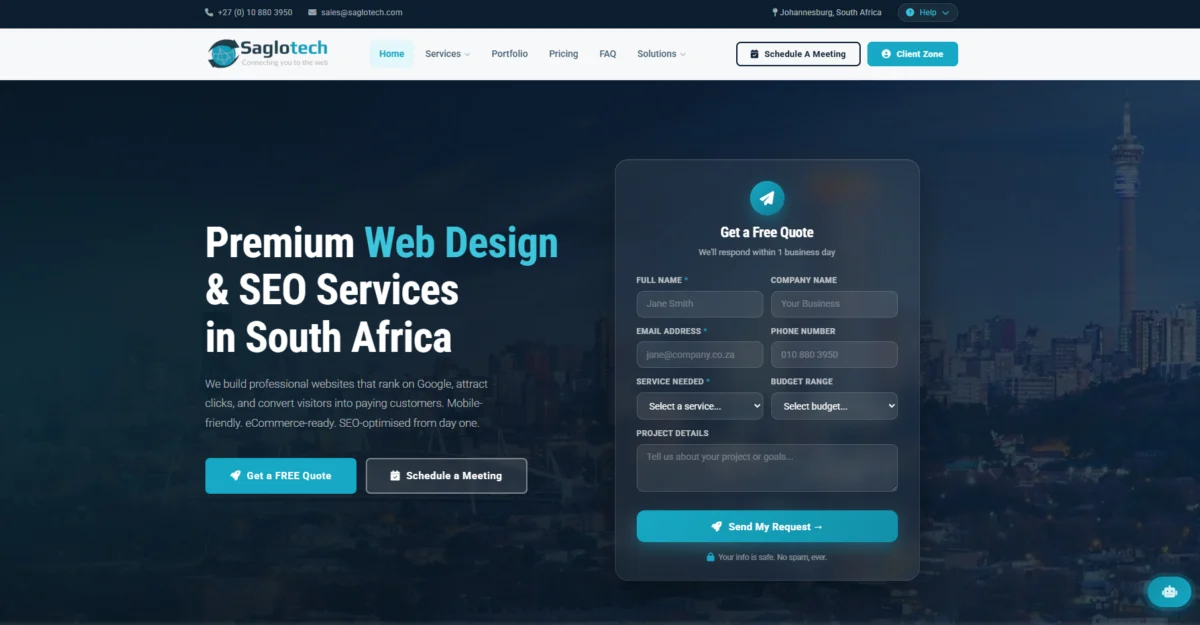 Saglotech is a Web Design company and a Digital Marketing agency based in Germiston (a remote town situated 15KM outside of Johannesburg).