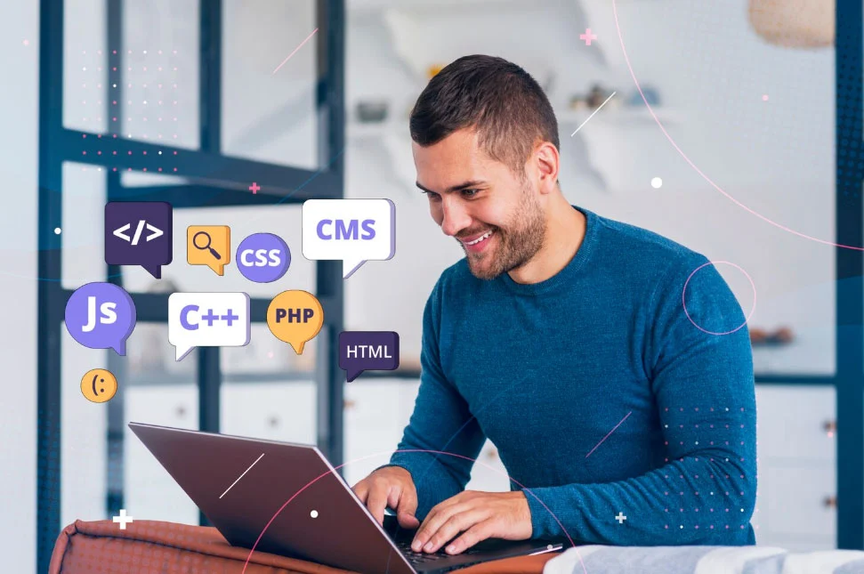 What are web design services? Image showing a web designer building a website using WordPress